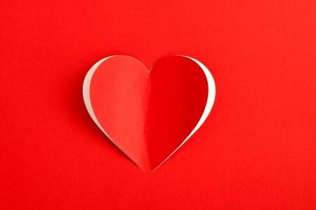 Red Heart Paper Sticker With Shadow Valentineの写真素材