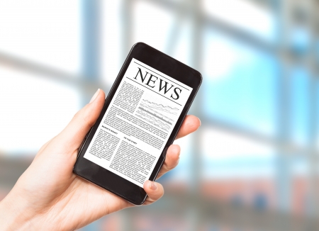 News on mobile phone, smart phone  Isolated on white の写真素材
