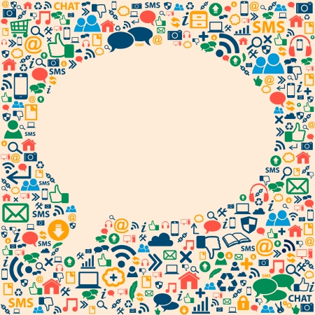 Social media icons texture in talk bubble shape composition backgroundの写真素材