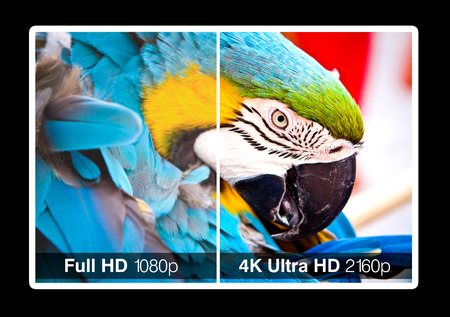 4K television display with comparison of resolutions  Ultra HD on on modern TVの写真素材