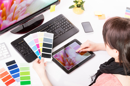 Graphic designer at work  Color swatch samples の写真素材