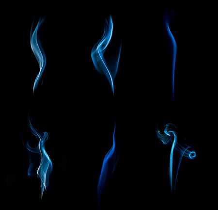 Blue abstract smoke collection on black background の写真素材