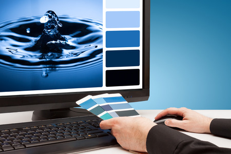 Graphic designer at work  Color samples  Drop water image の写真素材