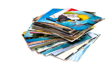 A pile of photographs with your empty space の写真素材