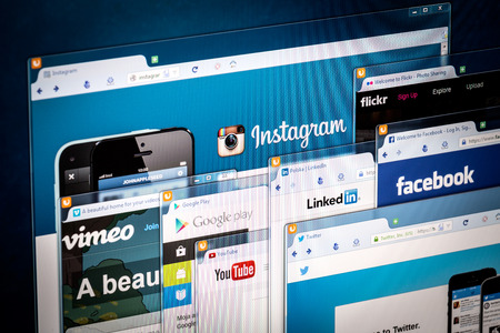 BELCHATOW, POLAND - APRIL 11, 2014  Photo of social network homepage on a monitor screen のeditorial素材