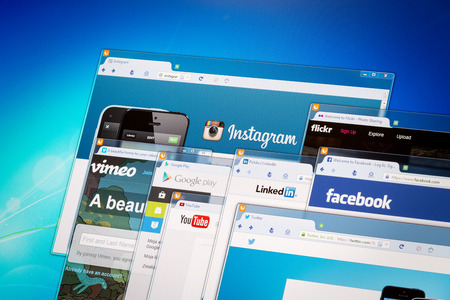 BELCHATOW, POLAND - APRIL 11, 2014  Photo of social network homepage on a monitor screen のeditorial素材