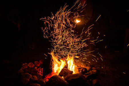 Firepalce with sparks in mountains の写真素材