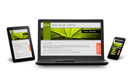 Responsive web design on mobile devices phone, laptop and tablet pcの写真素材
