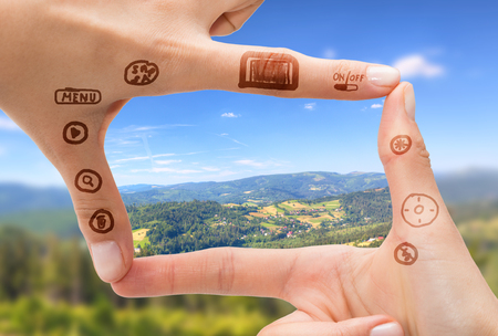 Hand symbol that means digital camera. Photography concepts.の写真素材