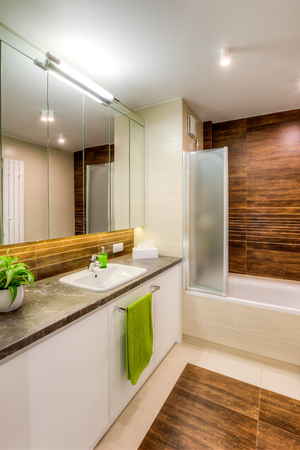 Close up of a wash basin in a modern bathroom interior.の写真素材