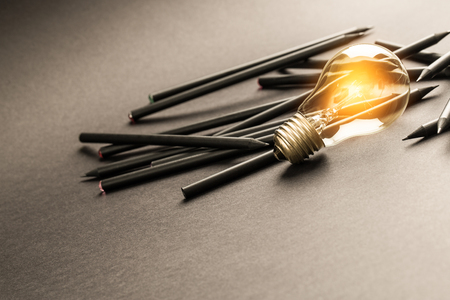 Bulb Light Idea Pencils Paper - Stock Imageの写真素材