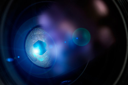 Camera lens with lense reflections. Macro concepts.