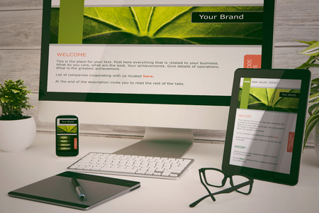 Designer's desk with responsive web design concept.の写真素材