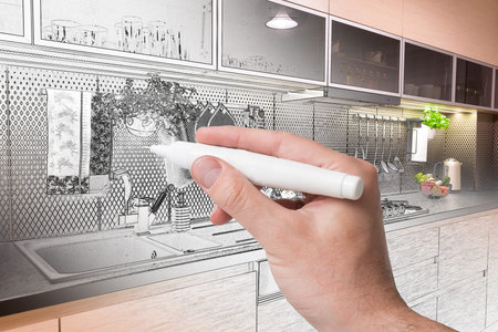 Hand drawing interior home. Designer concepts. Combination sketching and photo.の写真素材