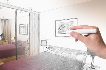 Hand drawing interior home. Designer concepts. Combination sketching and photo.の写真素材