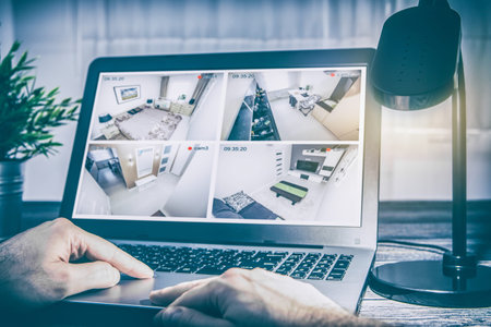 home camera cctv monitoring monitor system alarm smart house video phone view concept - stock image