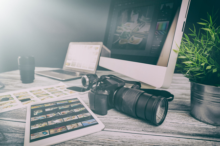 photographer journalist camera photo dslr editing edit designer photography teamwork team memories lighting shooting commercial contemporary shoot objects objective concept - stock image