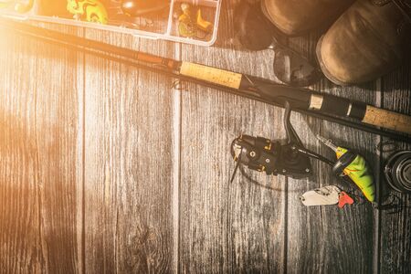 fishing background angler wobbler spinning bait gear rod concept - stock imageの写真素材