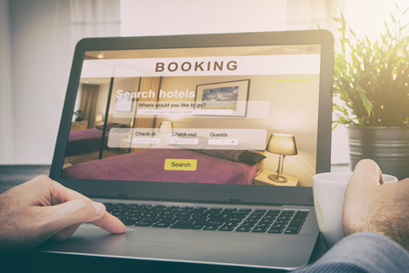 booking hotel travel traveler search business reservation holiday book research plan tourism concept - stock imageの写真素材