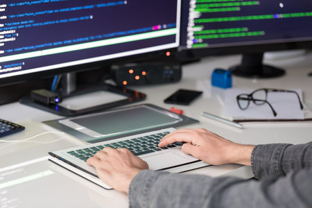 Developing programming and coding technologies. Website design. Cyber space concept.