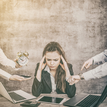 Female office worker is tired of work and exhausted. She has burned down and has depression.の写真素材
