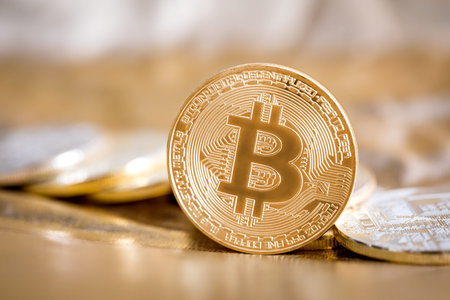 Bitcoin gold coin. Cryptocurrency concept. Virtual currency background.