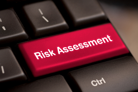 risk assess assessment project market keyboard button keypad caution issue critical solving concept - stock imageの写真素材