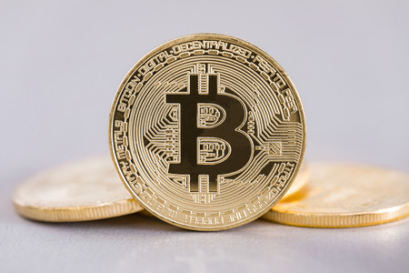Bitcoin gold coin. Cryptocurrency concept. Virtual currency background.の写真素材