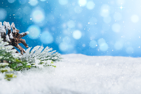 snow background closeup decoration white christmas space snowflakes branch horizontal copy space nobody xmas pine glitter card holiday concept - stock imageの写真素材