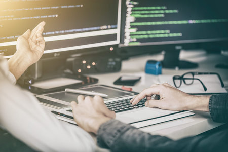 Developing programming and coding technologies. Website design. Cyber space concept.