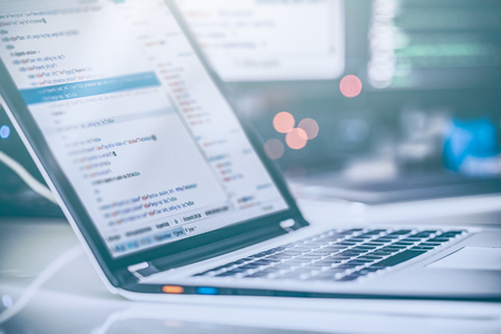 Developing programming and coding technologies. Website design. Cyber space concept.の写真素材