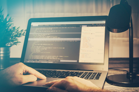 coding code program programming developer compute web development coder work design software closeup desk write workstation key password theft hacking firewall concept - stock imageの写真素材