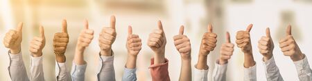 Hands showing the thumb and the symbol ok. Concept of winning people, winners.の写真素材