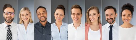 Collage of portraits of an ethnically diverse young business people.の写真素材