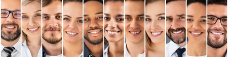 Collage of portraits of an ethnically diverse young business people.の写真素材