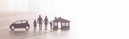 Insurance protecting family health live, house and car concept. Cut elements from paper that...