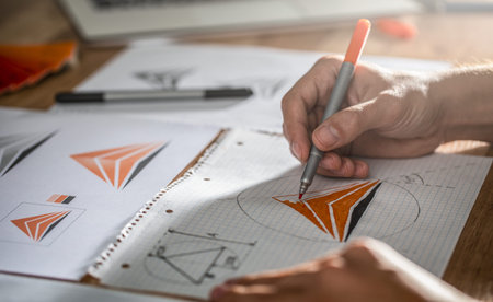 Graphic designer drawing sketches design. The concept of a new brand. Professional creative...