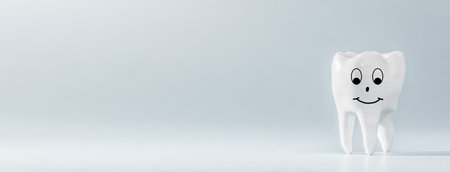 White healthy tooth isolated on gray background with copy space.