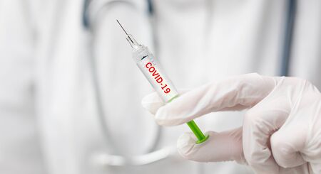 Vaccine and syringe injection for prevention and treatment from corona virus infection (novel coronavirus, COVID-19, nCoV 2019).の写真素材