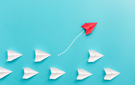 New ideas creativity and different innovative solution. Business concept. A group of paper...