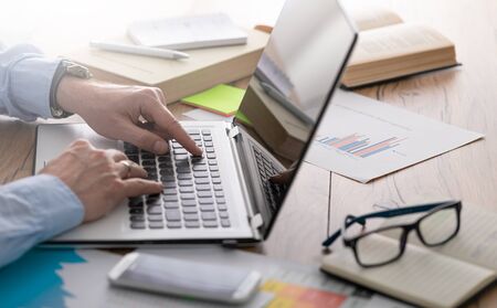 Working home concept. Young people online work mobile devices. Social media influencer.の写真素材