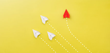 New ideas creativity and different innovative solution. Business concept. A group of paper...