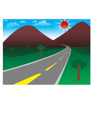 Background Sun mountain trees Roadのイラスト素材