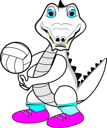 white Crocodile playing volleyballのイラスト素材