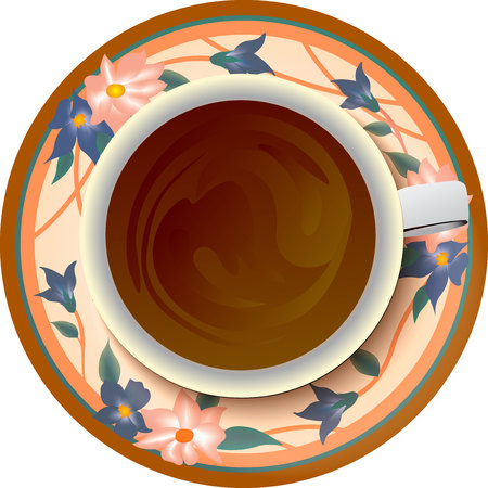 coffee cup on flower pattern backgroundのイラスト素材