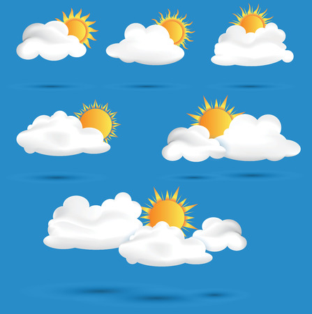 Sun with clouds on blue sky background vector  のイラスト素材