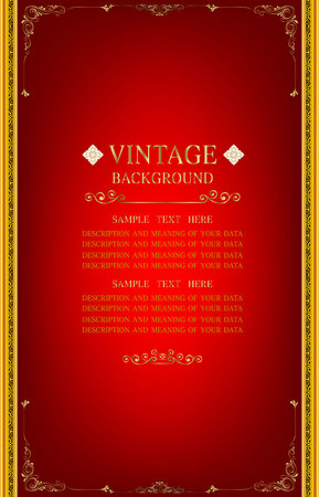 Vintage background, antique, victorian gold ornament, baroque frame, beautiful old paper, card, ornate cover page, label; floral luxury ornamental pattern template for designのイラスト素材