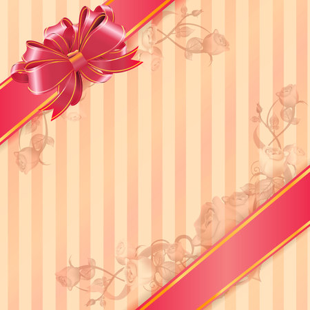 Valentine's Card, Red Heart with gold ribbon on red backgroundのイラスト素材