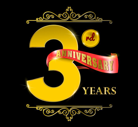 3 Anniversary happy holiday festive celebration emblems set with ribbons isolated illustrationのイラスト素材