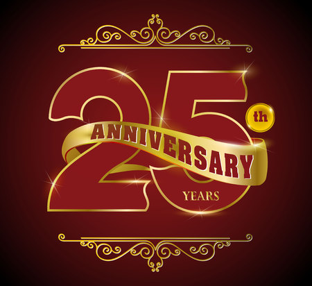 25 Anniversary happy holiday festive celebration emblems set with ribbons isolated illustrationのイラスト素材